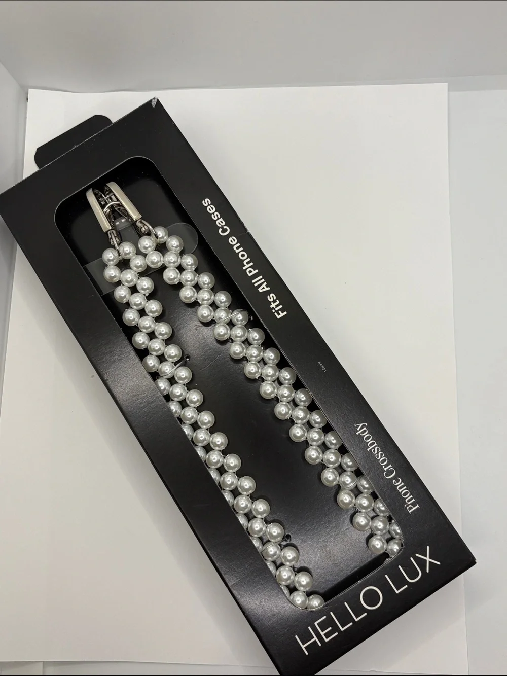 HELLO LUX Pearl Beaded Phone Crossbody Strap - White Pearls new